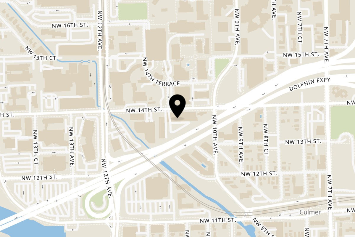 Map showing the location of Holy Bowly on 1050 NW 14th St in Miami